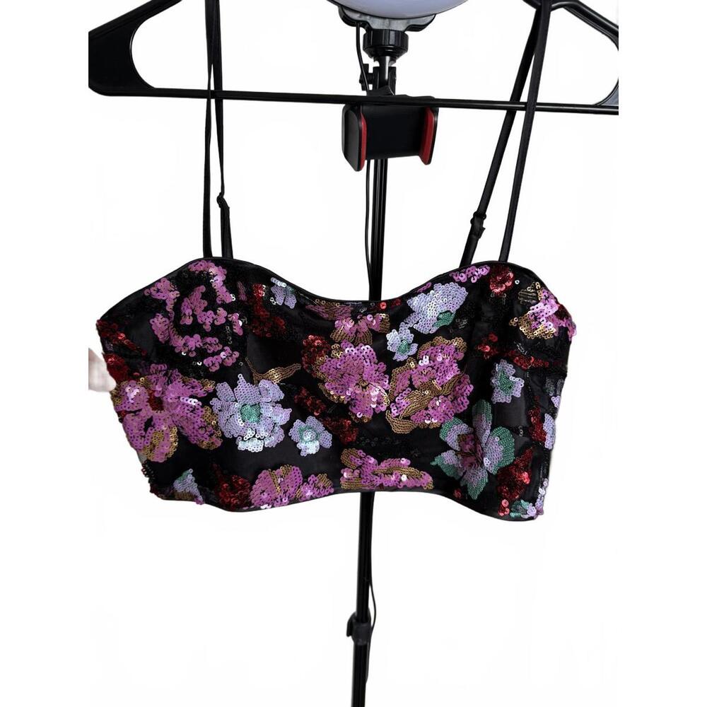 Stylish Floral Sequin Bustier Crop Top by 12th Tribe